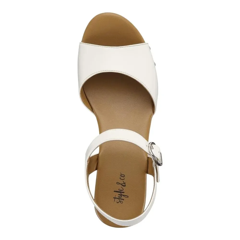 Style & Co Women's Anddreas Studded Platform Block Heel Sandals White Size 8 1/2